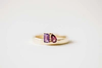 Petite Toi et Moi Ring with 5x3MM Amethyst and Garnet in 14kt Yellow Gold