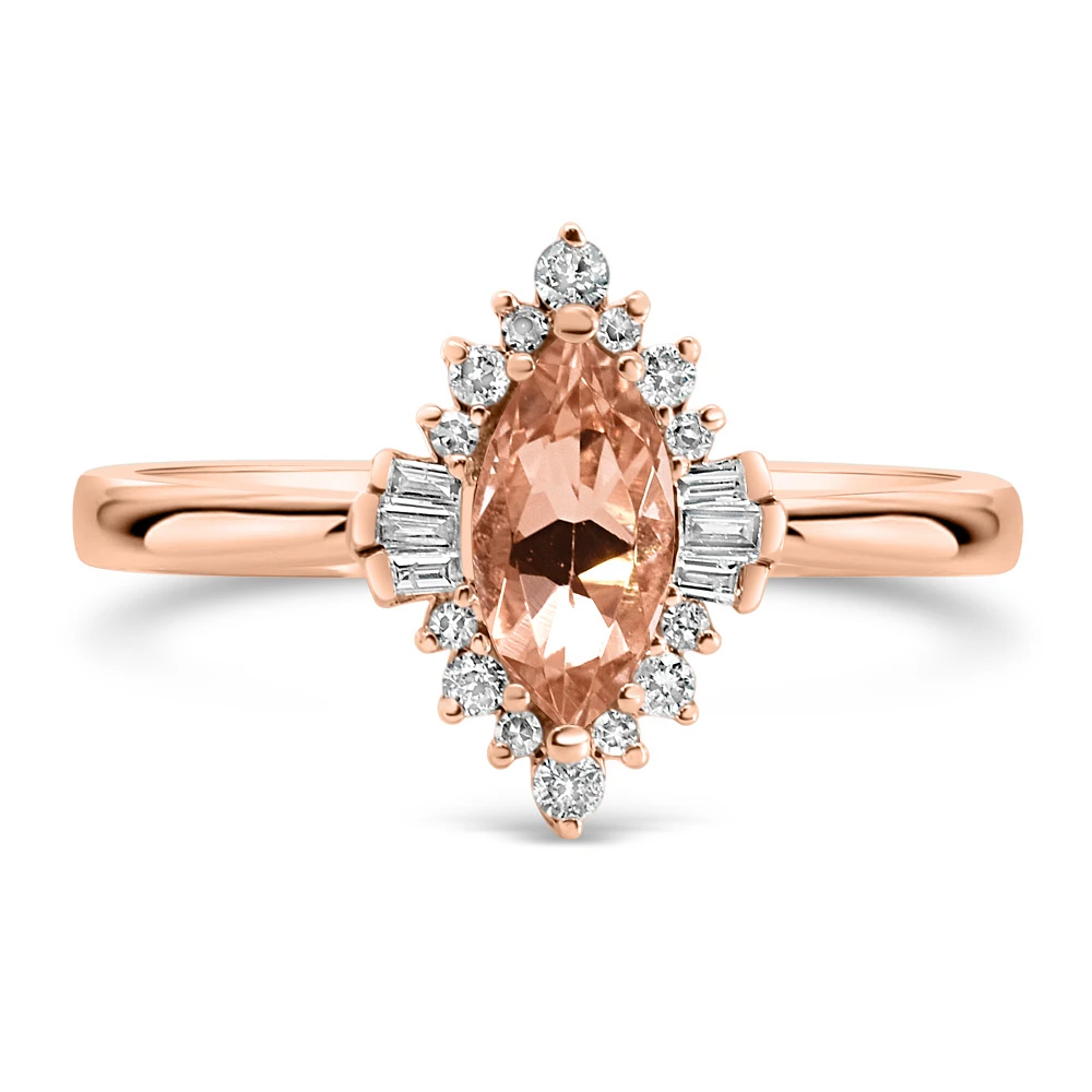 Ring with 8X4MM Marquise Morganite and .15 Carat TW of Diamonds 14kt Rose Gold