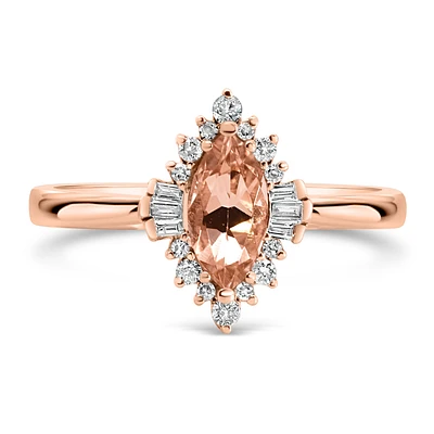 Ring with 8X4MM Marquise Morganite and .15 Carat TW of Diamonds 14kt Rose Gold