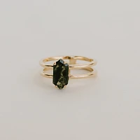 Ring with 10x5MM Moss Agate 10kt Yellow Gold