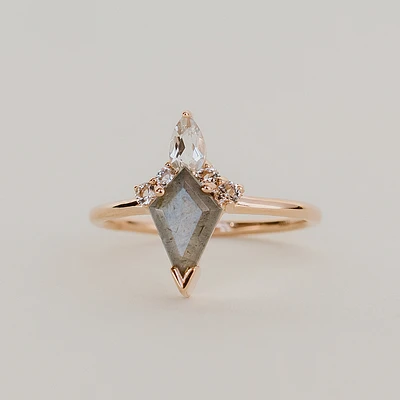 Ring with 11x7MM Labradorite and White Topaz 10kt Rose Gold