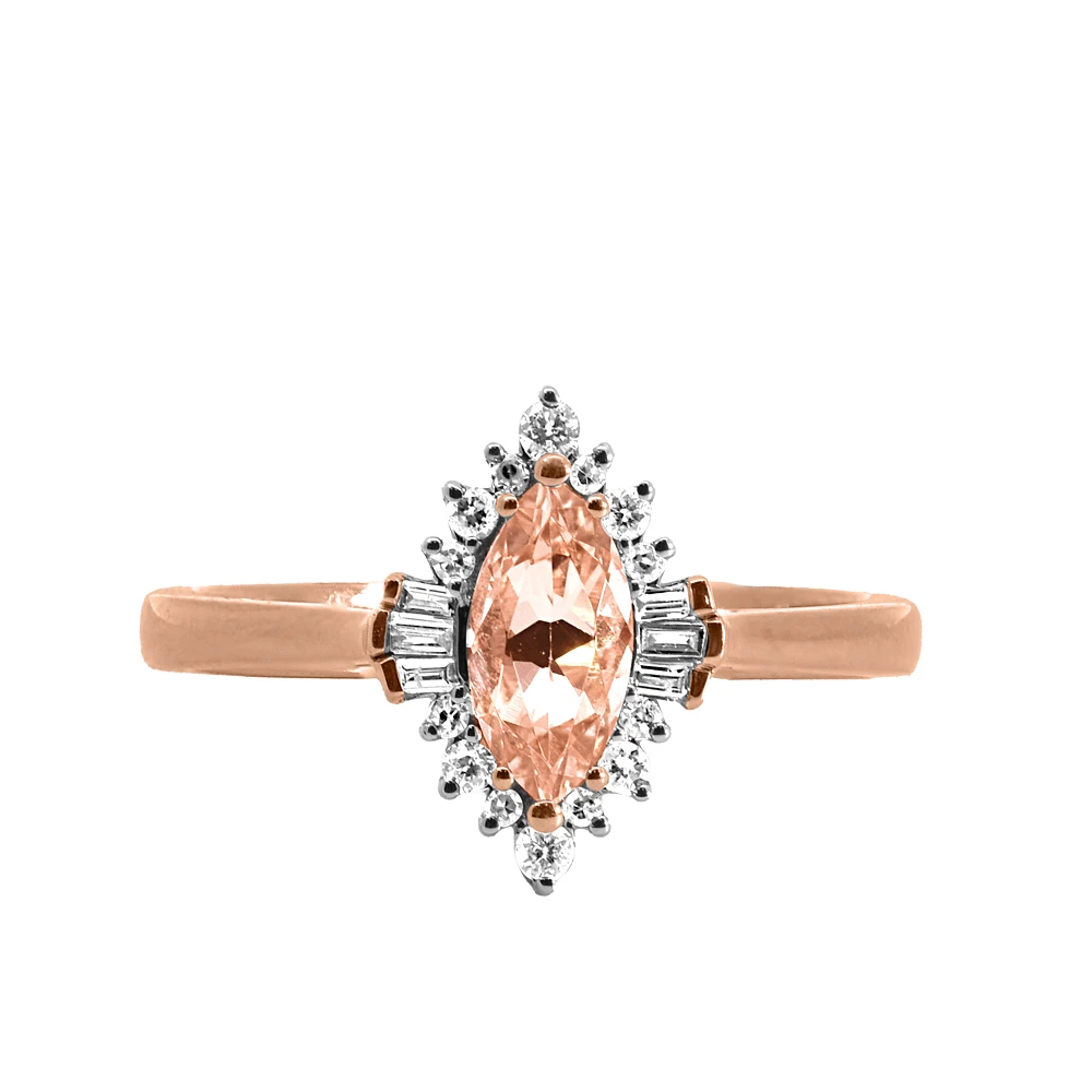 Ring with 8X4MM Marquise Morganite and .15 Carat TW of Diamonds 14kt Rose Gold