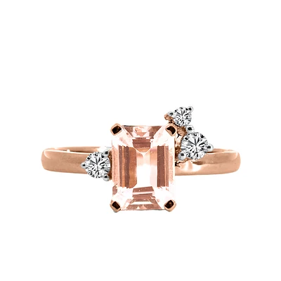 Ring with 8X6MM Emerald Cut Morganite and .15 Carat TW of Diamonds 14kt Rose Gold