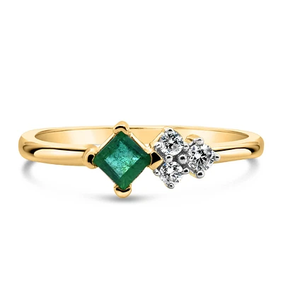 Princess Cut Emerald Ring with .10 carat TW Diamonds 10kt Yellow Gold