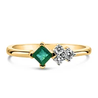 Princess Cut Emerald Ring with .10 carat TW Diamonds 10kt Yellow Gold