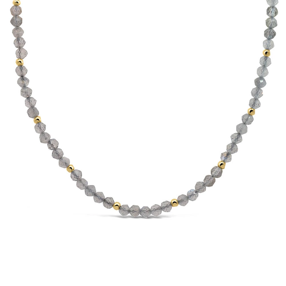 15″-18″ 3MM Labradorite Beaded Necklace Gold Plated Sterling Silver