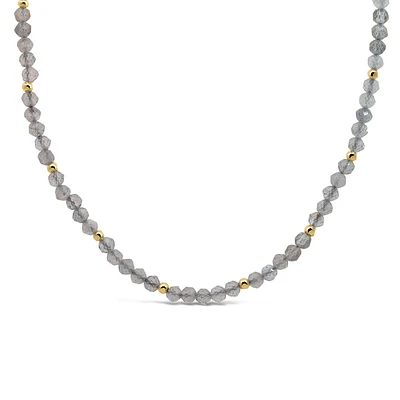 15″-18″ 3MM Labradorite Beaded Necklace in Gold Plated Sterling Silver