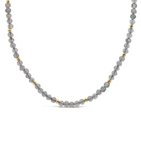 15″-18″ 3MM Labradorite Beaded Necklace Gold Plated Sterling Silver