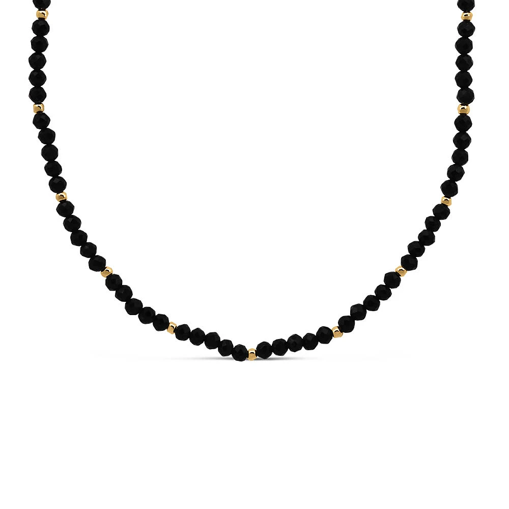 15″-18″ 3MM Black Agate Beaded Necklace Gold Plated Sterling Silver