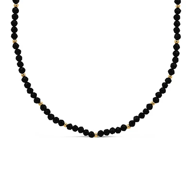 15″-18″ 3MM Black Agate Beaded Necklace in Gold Plated Sterling Silver