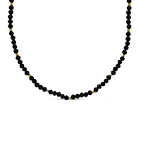 15″-18″ 3MM Black Agate Beaded Necklace Gold Plated Sterling Silver