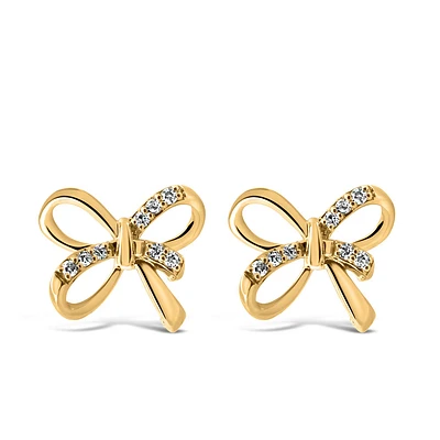 Double Bow Earrings with .70 Carat TW of Diamonds 10kt Yellow Gold