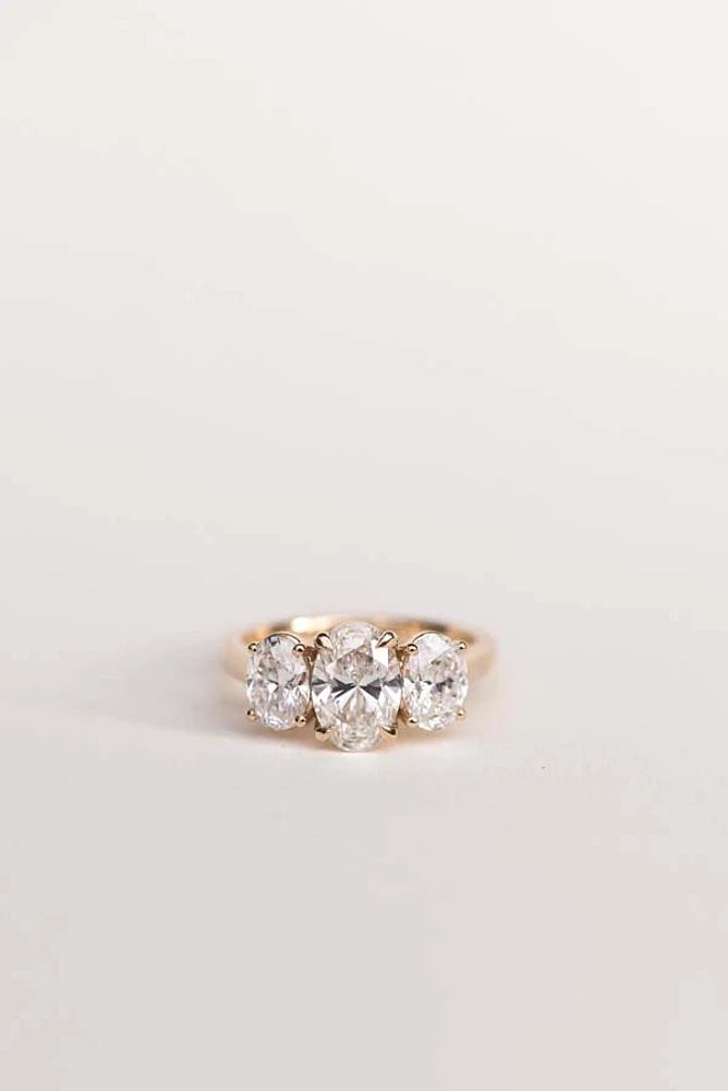 Oval Trinity Engagement Ring with 3.00 Carat TW of Lab Created Diamonds 14kt Yellow Gold