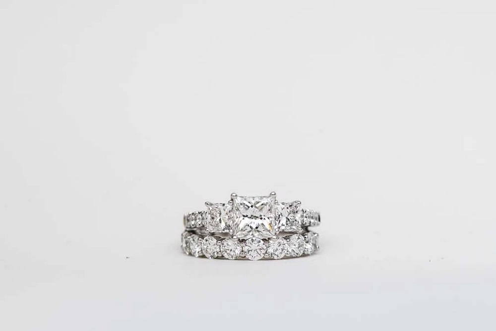 Princess Trinity Engagement Ring with 3.00 Carat TW of Lab Created Diamonds 14kt White Gold