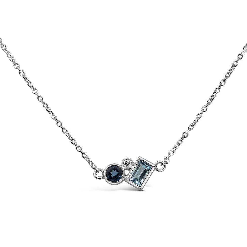 16″-18″ Necklace with White Topaz, London Blue Topaz and Sky 10kt Gold