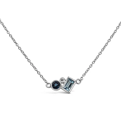 16″-18″ Necklace with White Topaz, London Blue Topaz and Sky Blue Topaz in 10kt White Gold