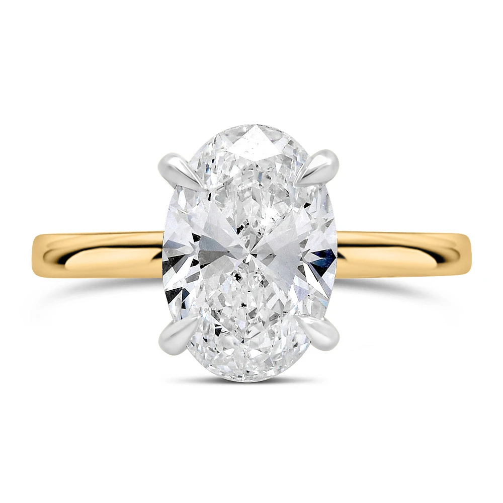 Oval Solitaire Engagement Ring with 3.00 Carat Lab Created Diamond 14kt Yellow Gold