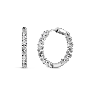 17MM Pave Hoop Earrings with 1.00 Carat TW of Lab Created Diamonds in 14kt White Gold