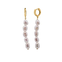 Huggie Drop Earrings with Pearls 10kt Yellow Gold