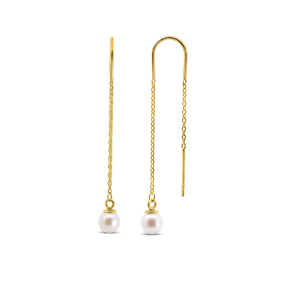 Chain Drop Earrings with 5MM Pearl 10kt Yellow Gold