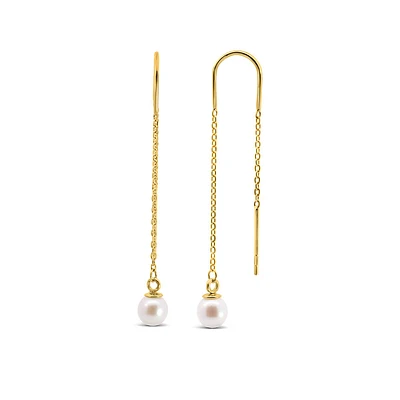 Chain Drop Earrings with 5MM Pearl 10kt Yellow Gold