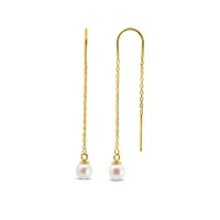 Chain Drop Earrings with 5MM Pearl 10kt Yellow Gold