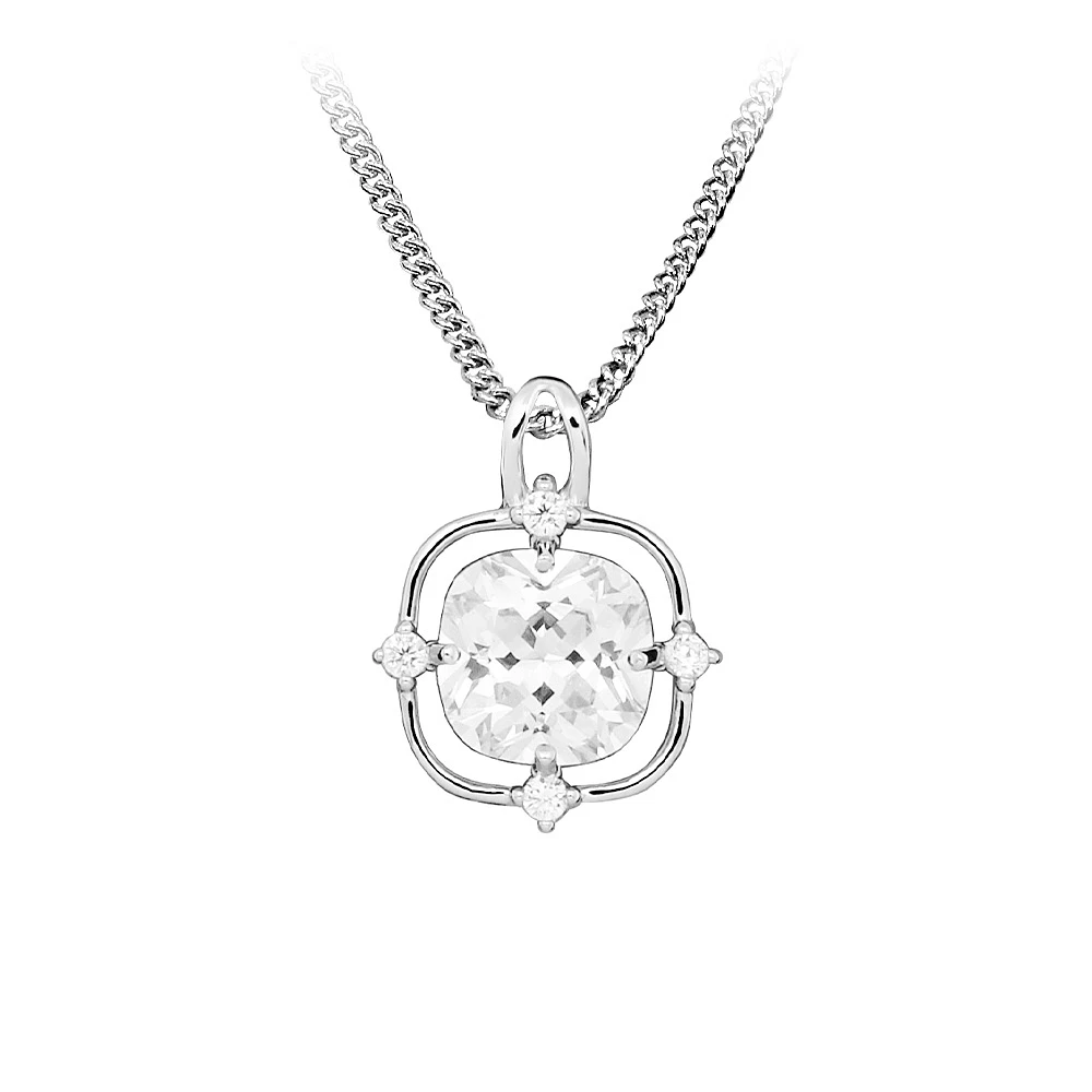 Pendant with Cushion Cut Cubic Zirconia Sterling Silver Chain