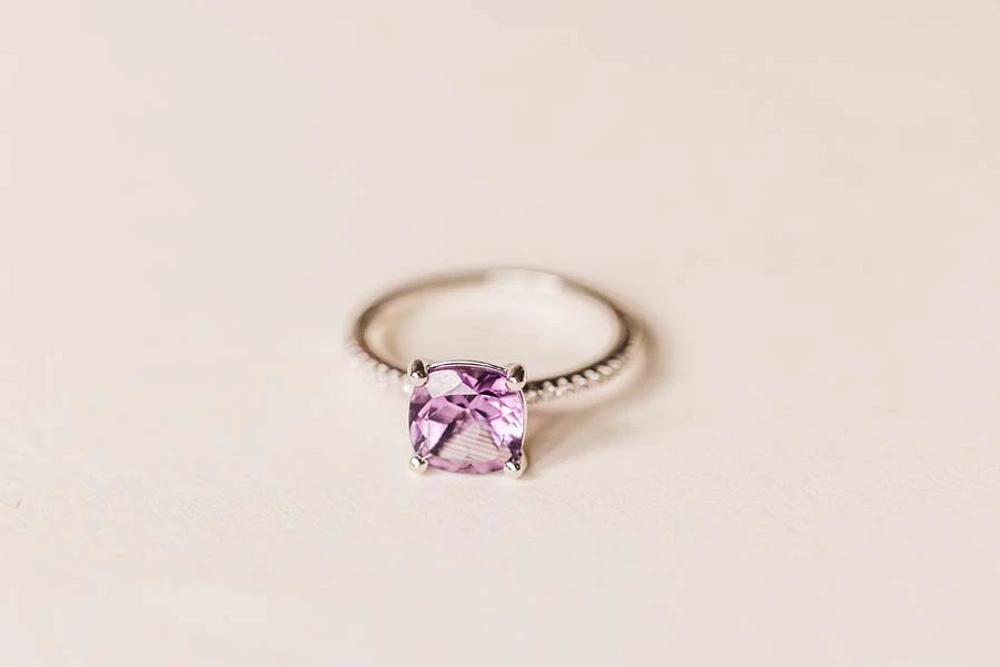 Ring with .10 Carat TW of Diamonds and 8MM Amethyst 10kt White Gold