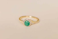 Halo Ring with .10 Carat TW of Diamonds and 5MM Emerald 10kt Yellow Gold