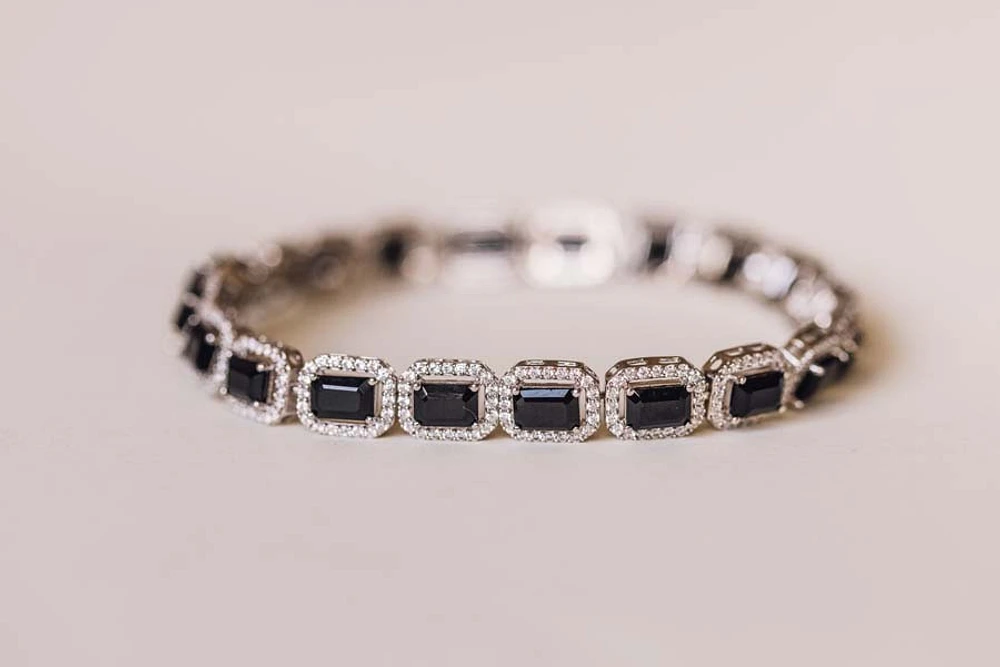 7.5″ Tennis Bracelet with 6x4MM Black Onyx and Cubic Zirconia Sterling Silver