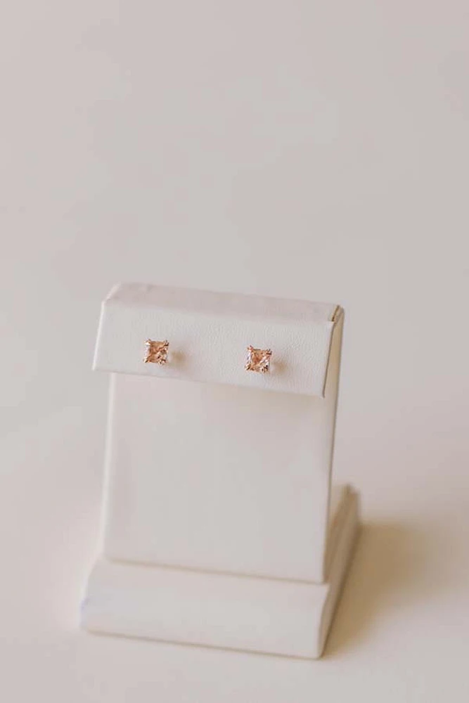 Earrings with .01 Carat TW of Diamonds and Cushion Morganite 10kt Rose Gold