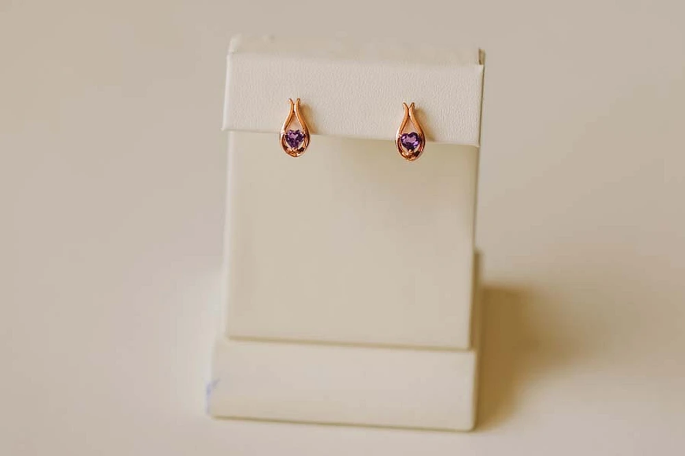 Earrings with 5MM Heart Shape Amethyst 10kt Rose Gold