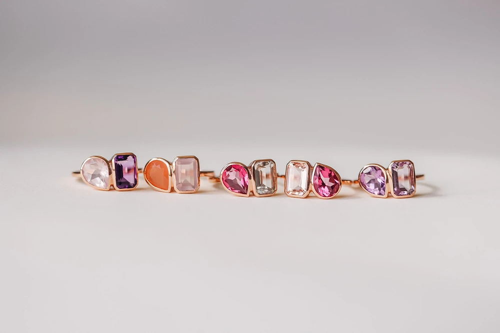 Toi et Moi Ring with Pink and White Topaz 14kt Rose Gold