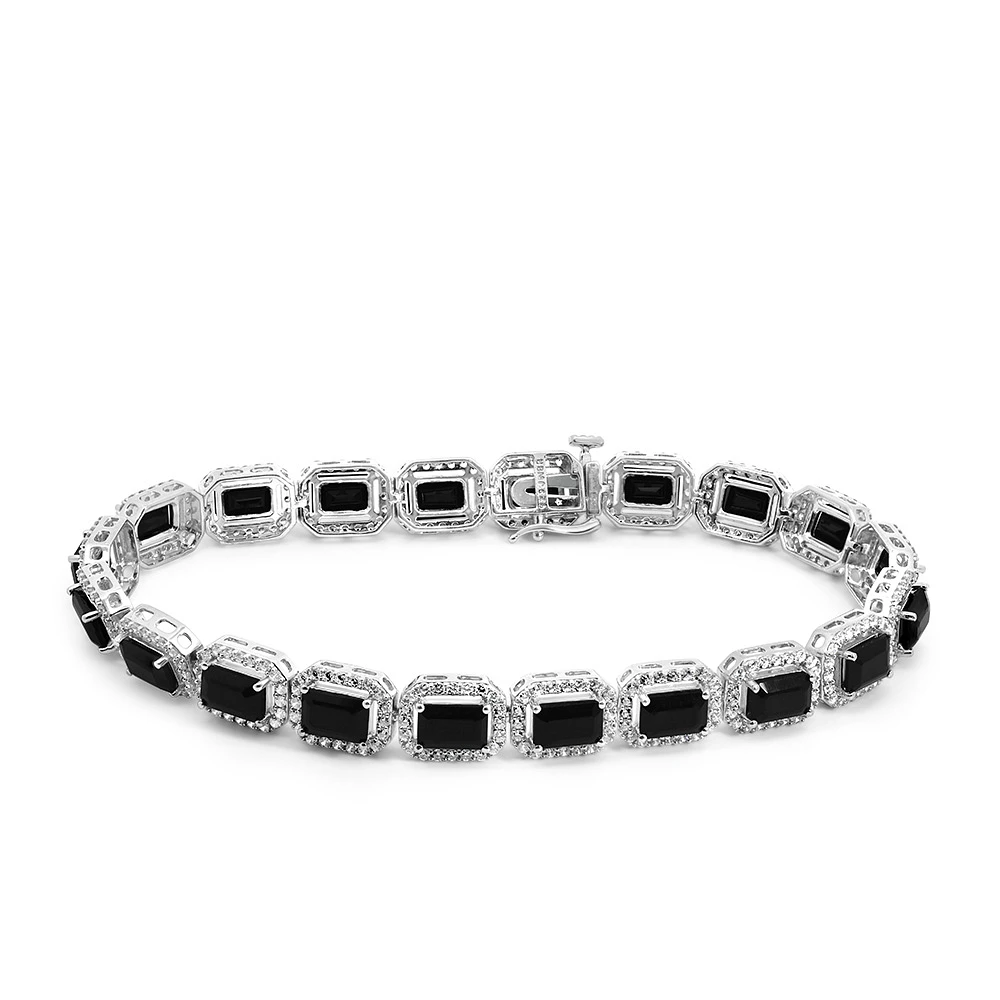 7.5″ Tennis Bracelet with 6x4MM Black Onyx and Cubic Zirconia Sterling Silver