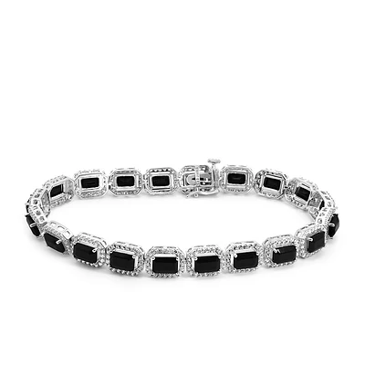 7.5″ Tennis Bracelet with 6x4MM Black Onyx and Cubic Zirconia Sterling Silver