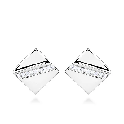 Square Earrings with Cubic Zirconia Gold Plated Sterling Silver