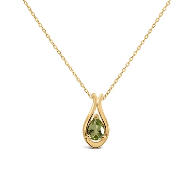 Pendant with 7x5MM Pear Shape Peridot 10kt Yellow Gold Chain