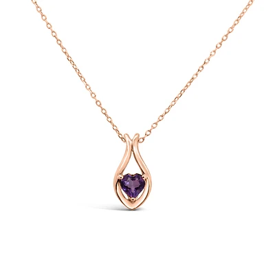 Pendant with 5MM Heart Shape Amethyst 10kt Rose Gold Chain