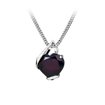 Heart Pendant with Garnet Sterling Silver Chain