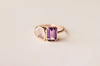 Toi et Moi Ring with Amethyst and Rose Quartz 14kt Gold