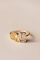 Toi et Moi Ring with Citrine and White Topaz 14kt Yellow Gold