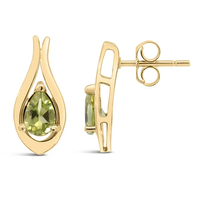 Earrings with 6x4MM Pear Shape Peridot 10kt Yellow Gold