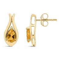 Earrings with 6x4MM Pear Shape Citrine 10kt Yellow Gold