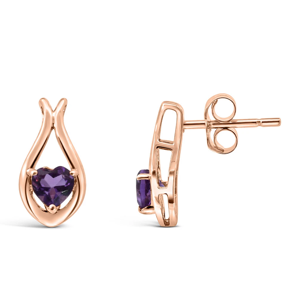 Earrings with 5MM Heart Shape Amethyst 10kt Rose Gold