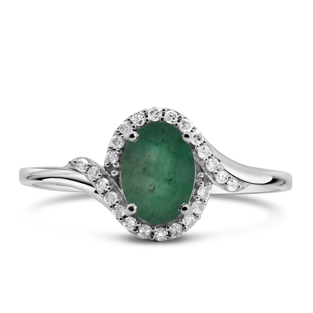 Halo Ring with .10 Carat TW of Diamonds and 7x5MM Oval Emerald 10kt White Gold