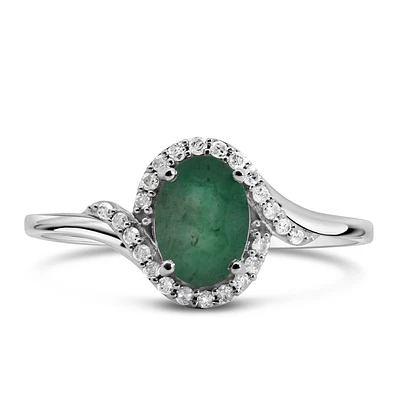 Halo Ring with .10 Carat TW of Diamonds and 7x5MM Oval Emerald in 10kt White Gold