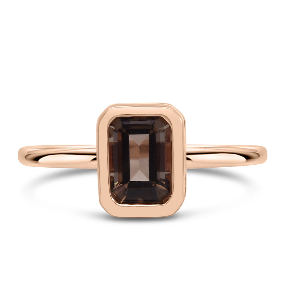 Ring with 7x5MM Emerald Cut Smoky Quartz 10kt Rose Gold