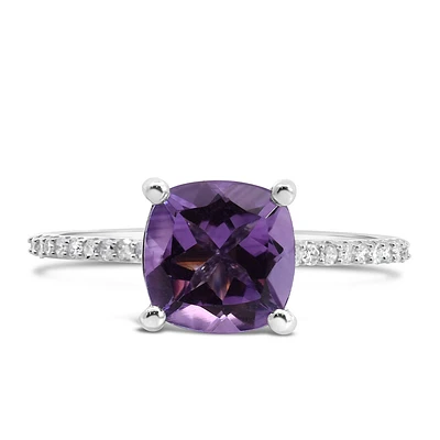 Ring with .10 Carat TW of Diamonds and 8MM Amethyst in 10kt White Gold