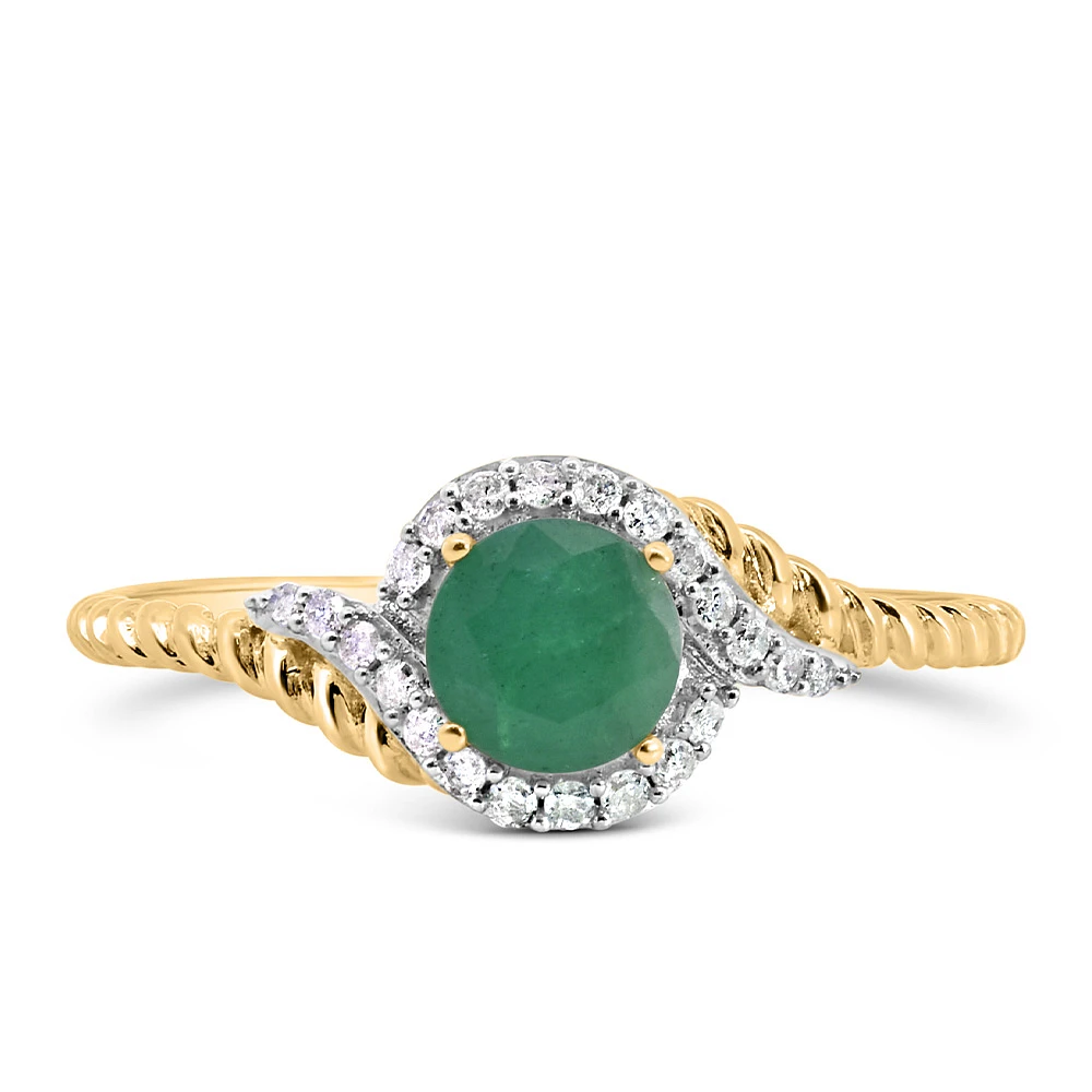 Halo Ring with .10 Carat TW of Diamonds and 5MM Emerald 10kt Yellow Gold