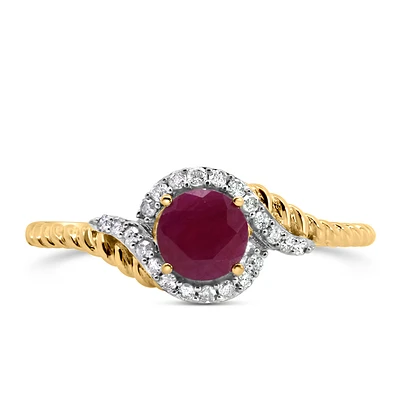 Halo Ring with .10 Carat TW of Diamonds and 5MM Ruby in 10kt Yellow Gold